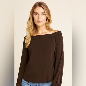 Anthropologie Maeve Wide Neck Cuffed Sleeve Blouse